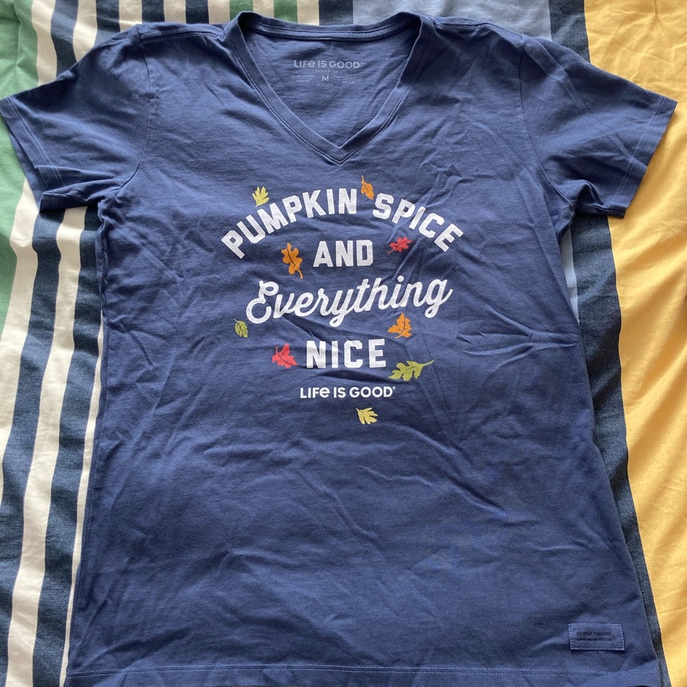 Life Is Good V Neck Fall Tee